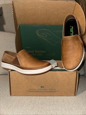 KURU Women's Slip-On Loafers in Cognac Brown with White Soles